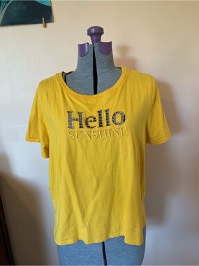 Tru Self L T-Shirt Yellow Cut Out Embroidered  Graphic “Hello Sunshine” Cheerful
